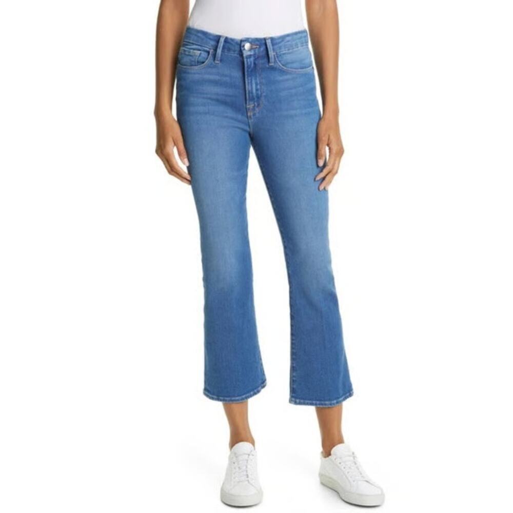 FRAME Le Crop Mini Boot Jeans Cromwell Medium Wash Stretch Bootcut Size 24